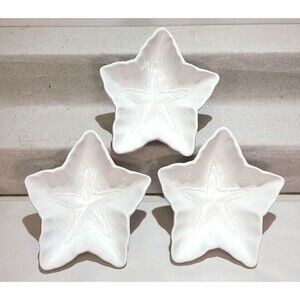 Set Of 3 Home Essentials Vintage Collection Starfish Dish Bowl White Nautical